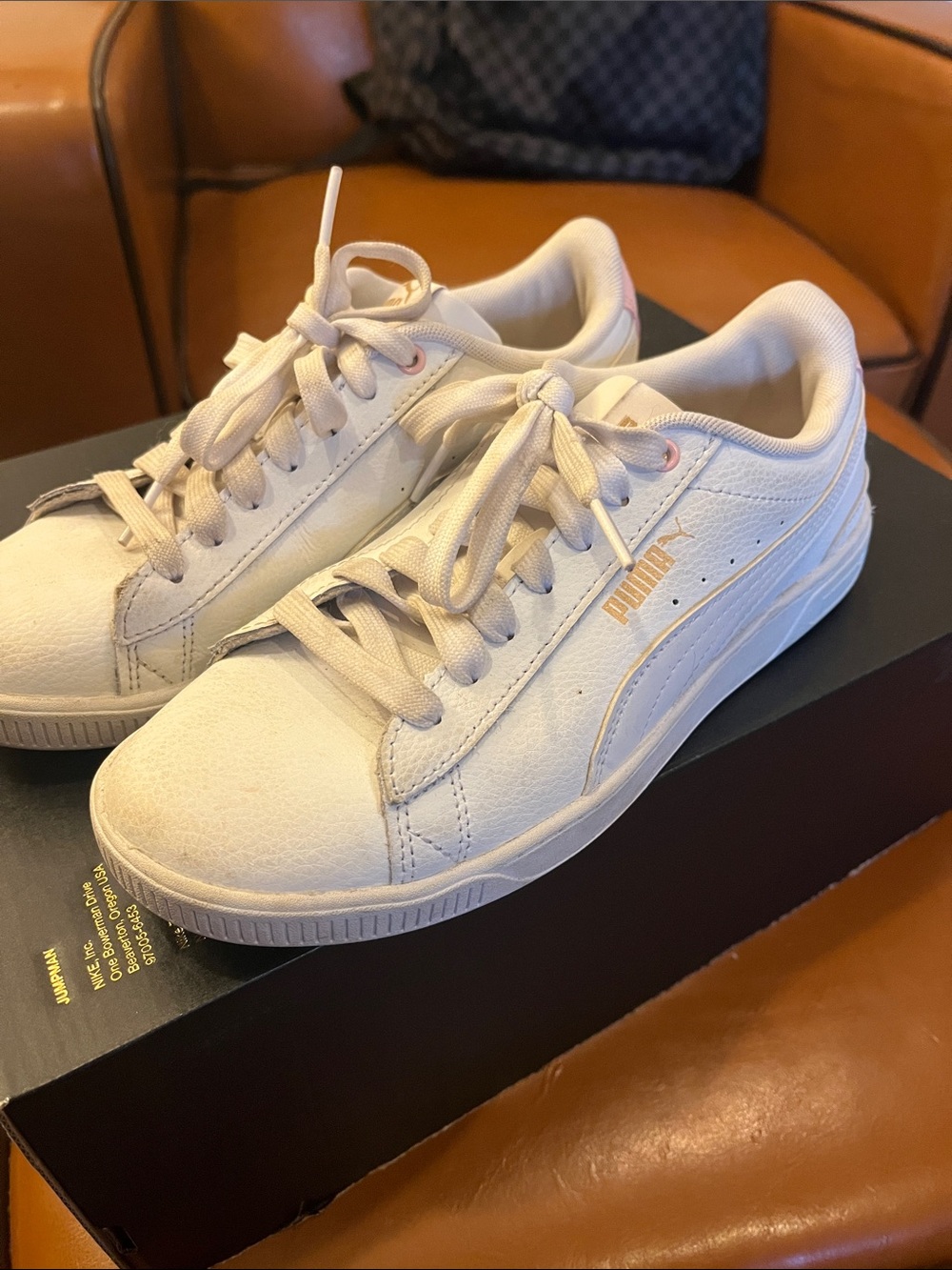 Puma White Sneakers with Gold Logo Accent
